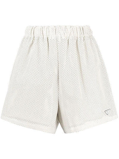 Prada High-waisted Logo-plaque Shorts In Weiss
