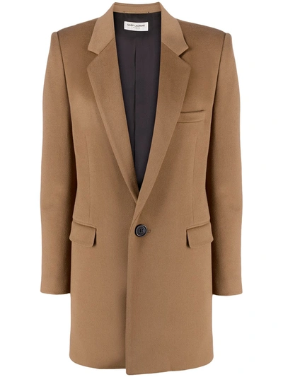 Shop Saint Laurent Single-breasted Short Overcoat In Brown