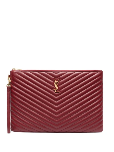 Shop Saint Laurent Quilted Clutch Bag In Red