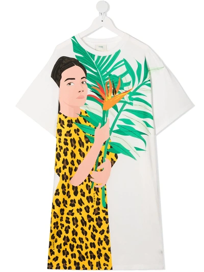Shop Fendi Teen Graphic-print T-shirt Dress In White