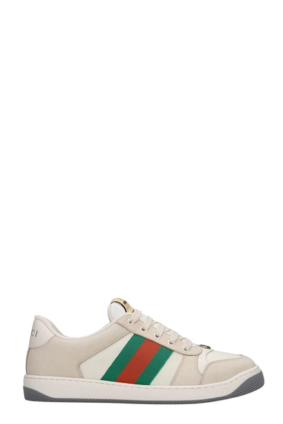 Shop Gucci Screener Gg Sneakers In Beige Leather