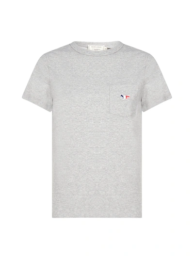 Shop Maison Kitsuné Tricolor-fox-patch Cotton T-shirt In Grey Melange