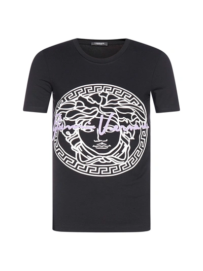 Shop Versace Medusa And Logo Viscose T-shirt In Nero