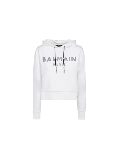 Shop Balmain Hoodie In Blanc/noir