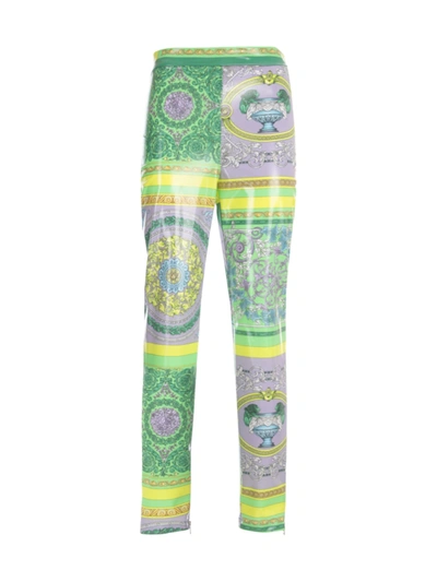 Shop Versace Printed Leggings Pants In Lilla Verde Acqua