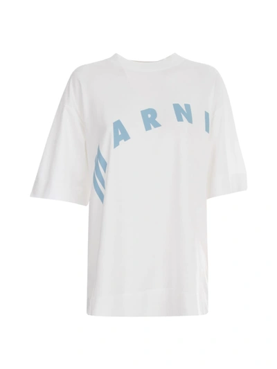 Shop Marni T-shirt W/crooked Logo Written In Lily White
