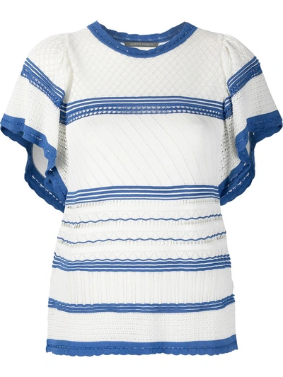 Shop Alberta Ferretti Knitted Flounce-sleeve Top In White
