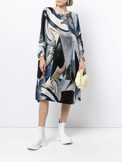 Shop Issey Miyake Musa Graphic-print Plissé Dress In Blue