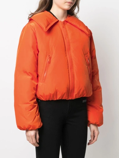 Shop Ganni Cropped Down-feather Jacket In Orange