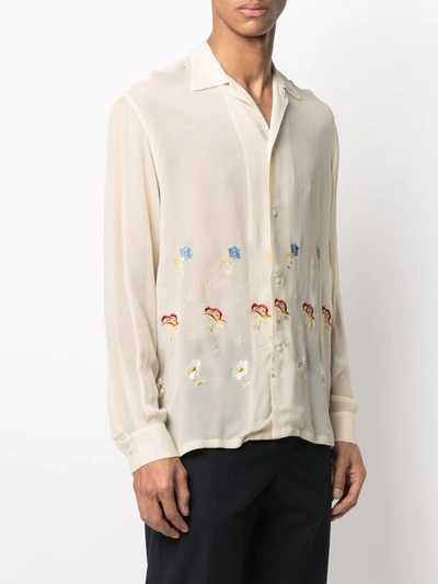 Shop Bode Embroidered Floral Shirt In Neutrals
