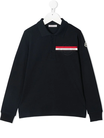 Shop Moncler Logo Striped Polo Shirt In Blue
