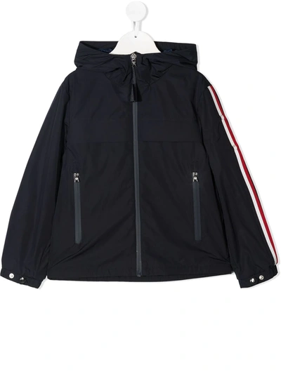 Shop Moncler Striped Hooded Jacket In Blue