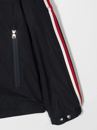 Shop Moncler Striped Hooded Jacket In Blue