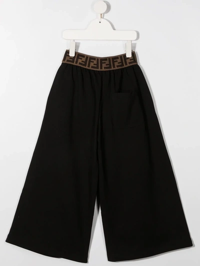 Shop Fendi Logo Band Wide-leg Trousers In Black
