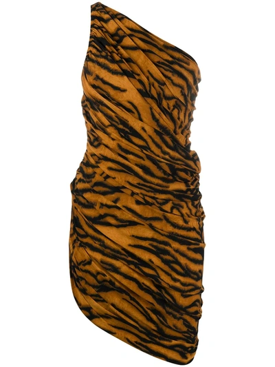 Shop Norma Kamali Asymmetric Tiger Print Dress In Neutrals