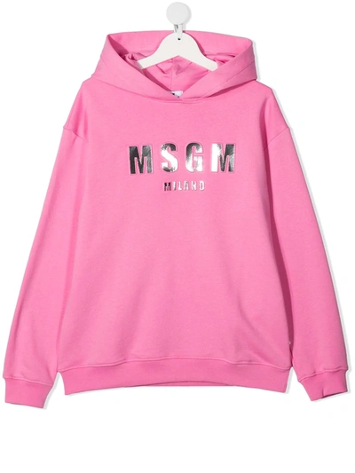 Shop Msgm Teen Logo-print Cotton Hoodie In Pink