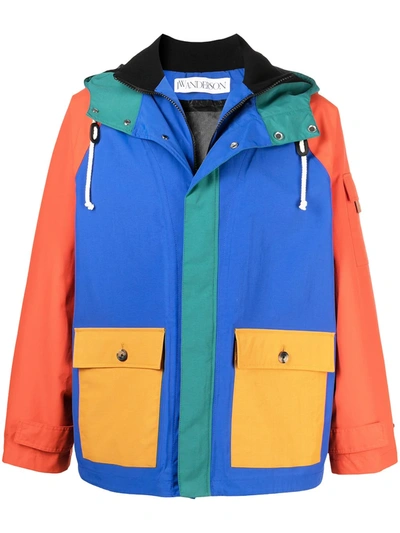 Shop Jw Anderson Contrast Panel Hooded Jacket In Red
