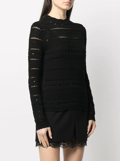 Shop Saint Laurent Pointelle-knit Cotton Jumper In Black