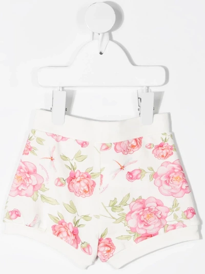 Shop Monnalisa Floral Print Shorts In White