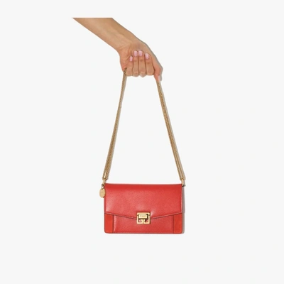 Shop Givenchy Red Gv3 Mini Leather Shoulder Bag