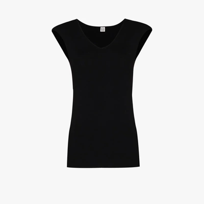 Shop Totême Cap Sleeve Knit T-shirt In Black