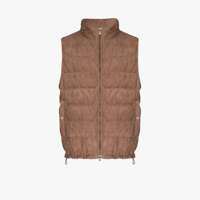 Shop Brunello Cucinelli Padded Suede Gilet In Brown