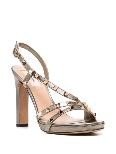 Shop Valentino Rockstud-embellished Chunky-heel Sandals In Gold