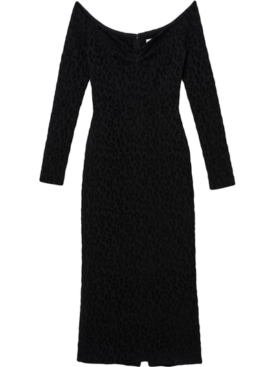 Shop Carolina Herrera Leopard-print Off-shoulder Dress In Black