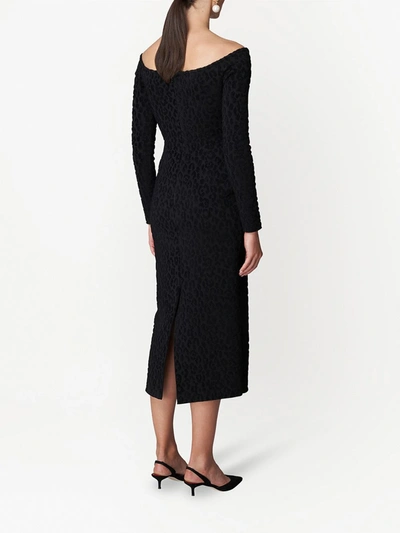 Shop Carolina Herrera Leopard-print Off-shoulder Dress In Black