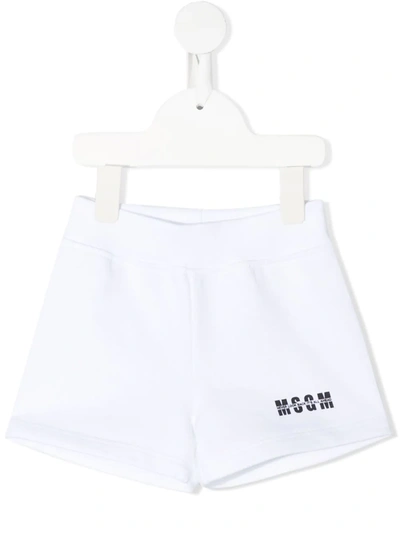 Msgm Logo Print Elasticated Waist Shorts In White
