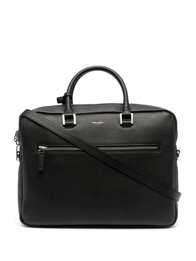 Shop Saint Laurent Pebbled-texture Messenger Bag In Black