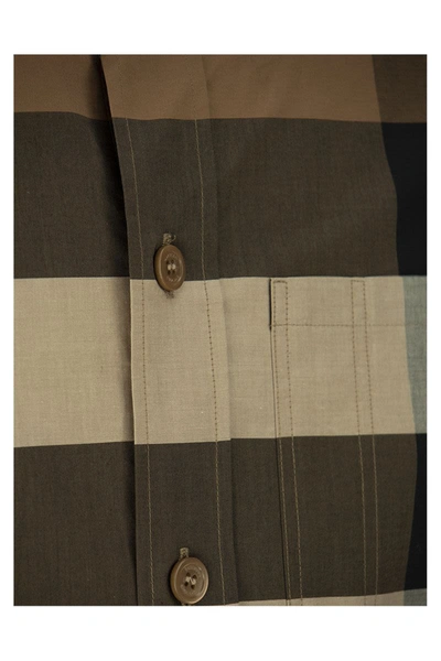 Shop Burberry Check Stretch Cotton Poplin Shirt In Birch Brown