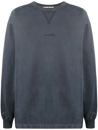 Shop Acne Studios Logo-print Crew Neck Sweatshirt In Grey