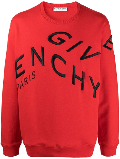Shop Givenchy Embroidered-logo Long-sleeve Jumper In Red