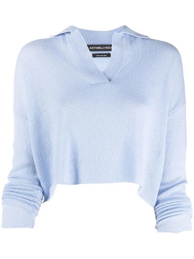 Shop Antonella Rizza Cropped Cashmere Polo Jumper In Blue