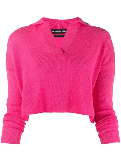 Shop Antonella Rizza Cropped Cashmere Polo Jumper In Pink