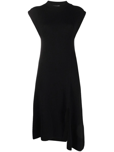 Shop Kenzo Asymmetric Knitted Dress In Black
