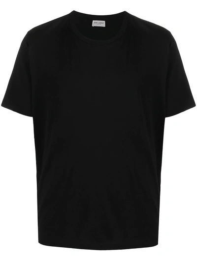 Shop Saint Laurent Round Neck Short Sleeve T-shirt In Black