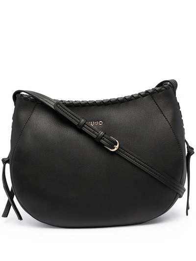 Shop Liu •jo Woven Trim Shoulder Bag In Black