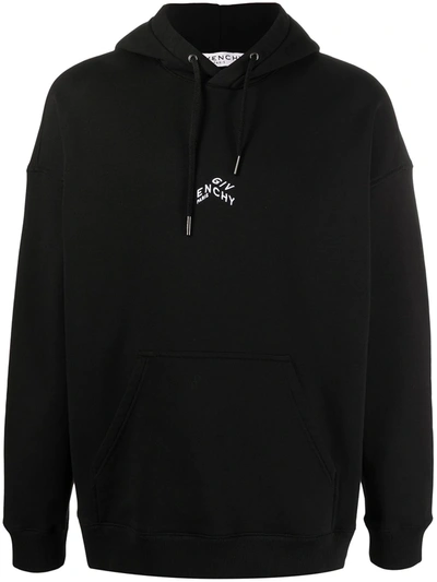 Shop Givenchy Embroidered Logo Hoodie In Black