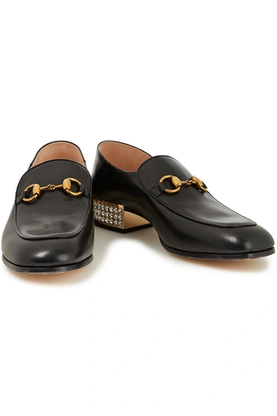 Shop Gucci Horesbit Crystal-embellished Leather Loafers In Black