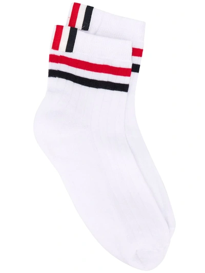 Shop Thom Browne Rwb Stripe Ankle Socks In White