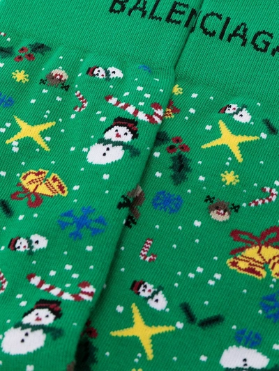 Shop Balenciaga Christmas-print Knitted Socks In Green