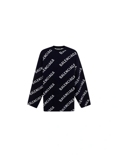 Shop Balenciaga Sweater In Navy/white