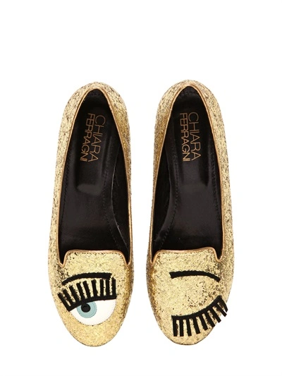 Shop Chiara Ferragni Blink Eye Glitter Loafers In Gold/platinum