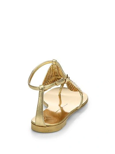 Shop Giuseppe Zanotti Crystal-paneled Metallic Leather Sandals In Gold