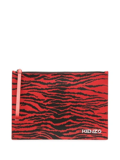 Shop Kenzo Men's Red Leather Pouch