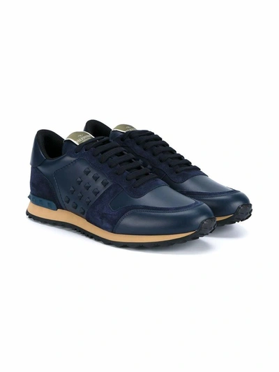 Shop Valentino Garavani Men's Blue Leather Sneakers