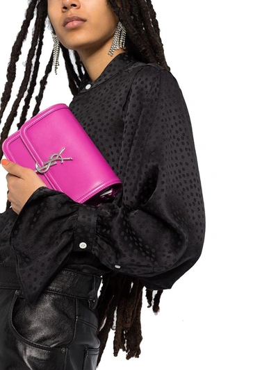 Shop Saint Laurent Women's Fuchsia Leather Shoulder Bag