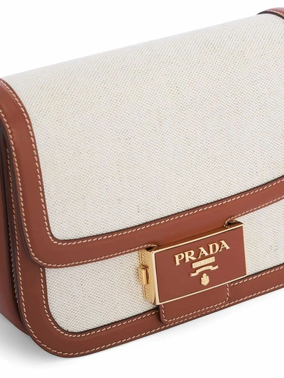 Shop Prada Women's White Linen Shoulder Bag